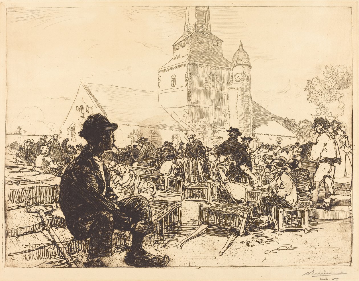 圣让德蒙的家禽市场（Marche a la volaille, a St.-Jean-de-Mont） 作者 奥古斯特·勒佩雷（Auguste Lepere）