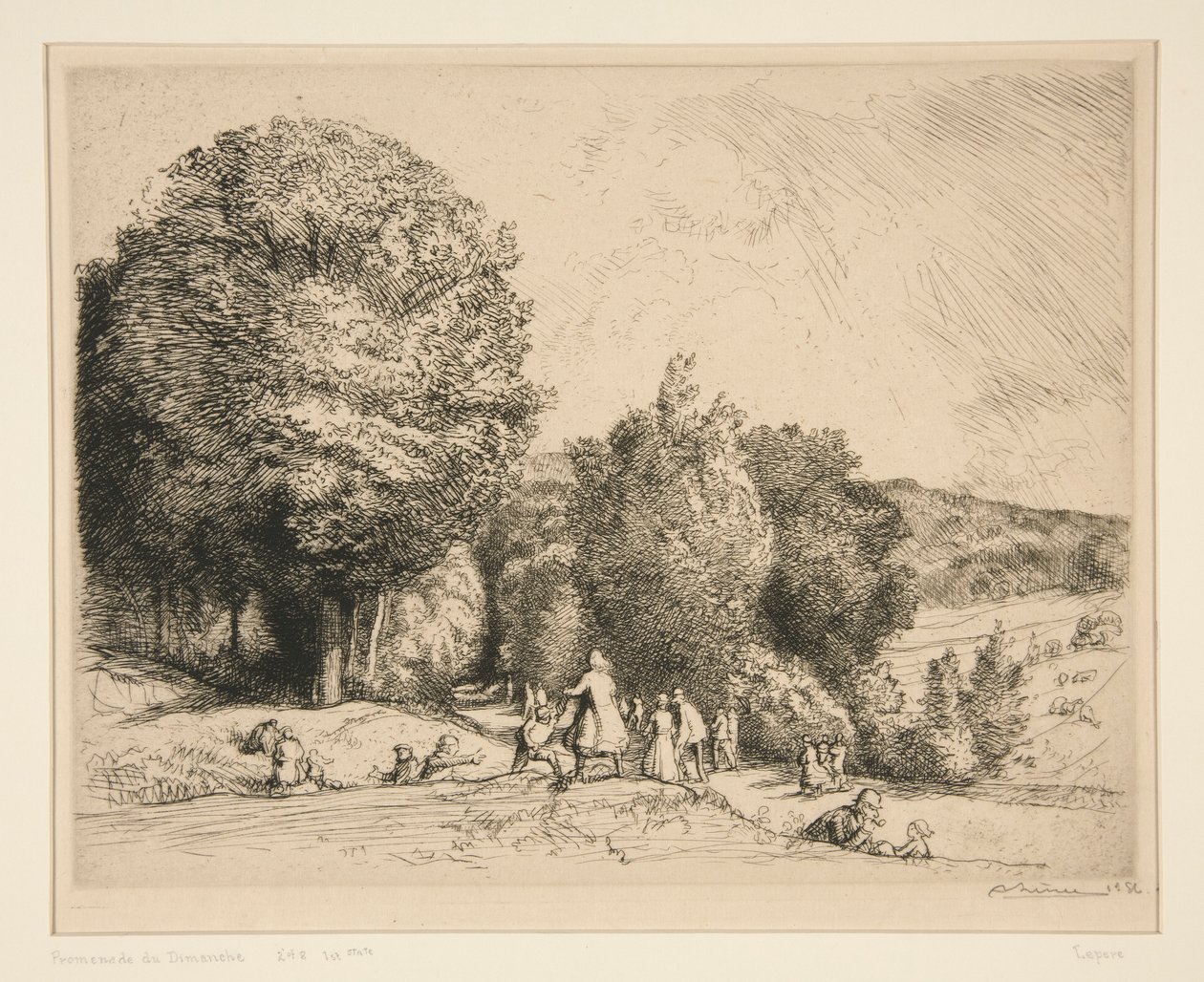 Promenade du dimanche (Crcur-le-Grand)（周日漫步[Crecoeur-le-Grand]）。 作者 奥古斯特·勒佩雷（Auguste Lepere）