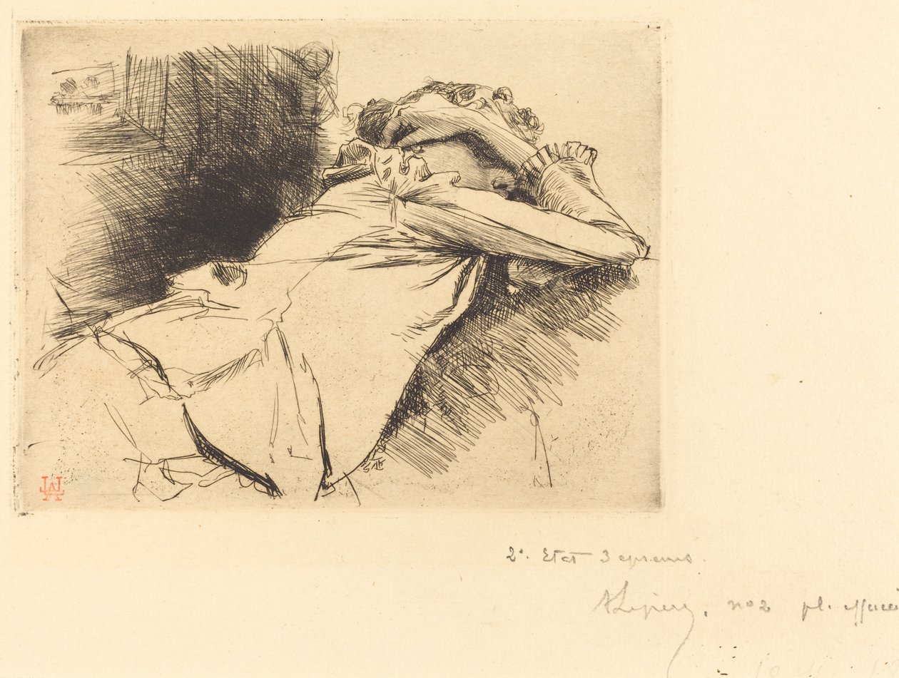 躺着睡觉的女人 (Femme couchee sommeillant) 作者 奥古斯特·勒佩雷（Auguste Lepere）