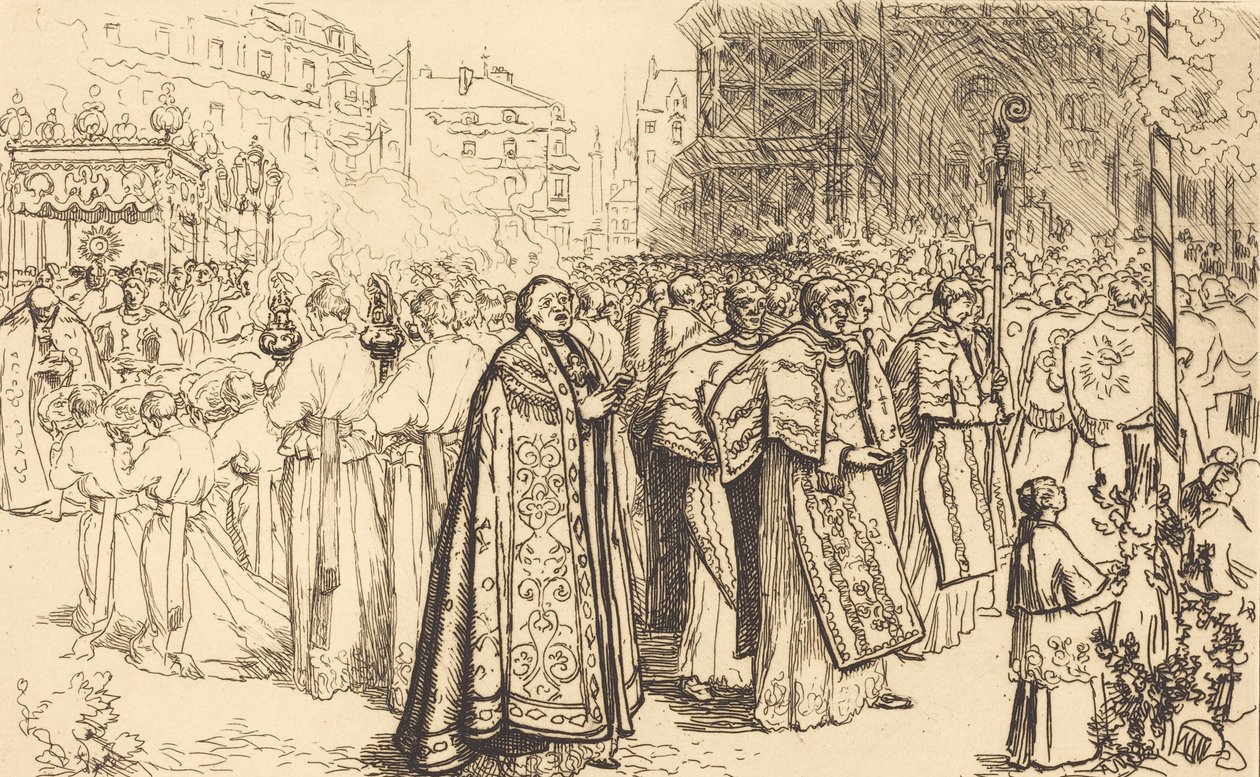 返回南特大教堂的游行队伍 Rentree de la Procession a la Cathedral de Nantes, 190 作者 奥古斯特·勒佩雷（Auguste Lepere）