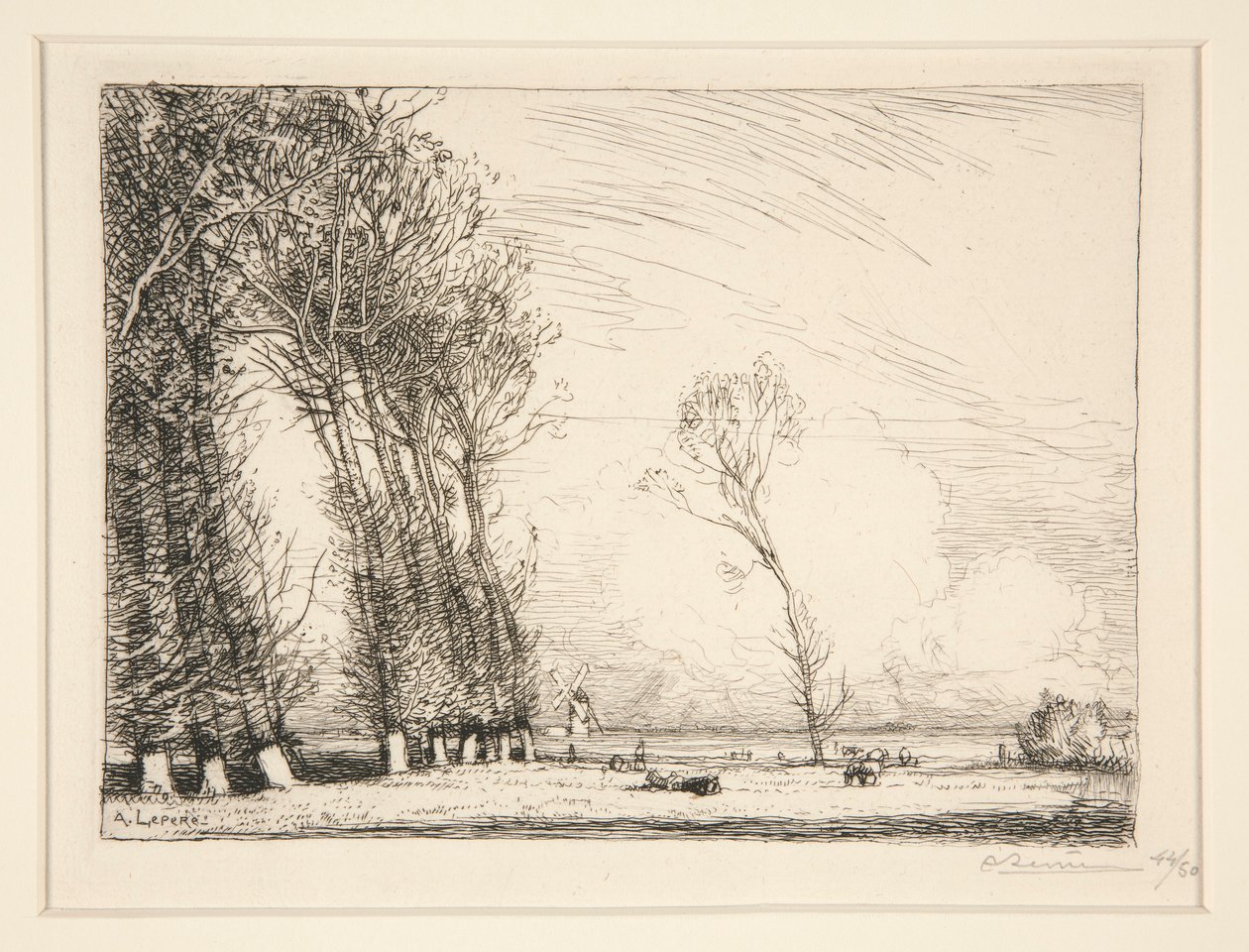 Rideau des peupliers (Vende) (Curtain of Poplars [Vendee]) (杨树帷幕[旺代]) 作者 奥古斯特·勒佩雷（Auguste Lepere）