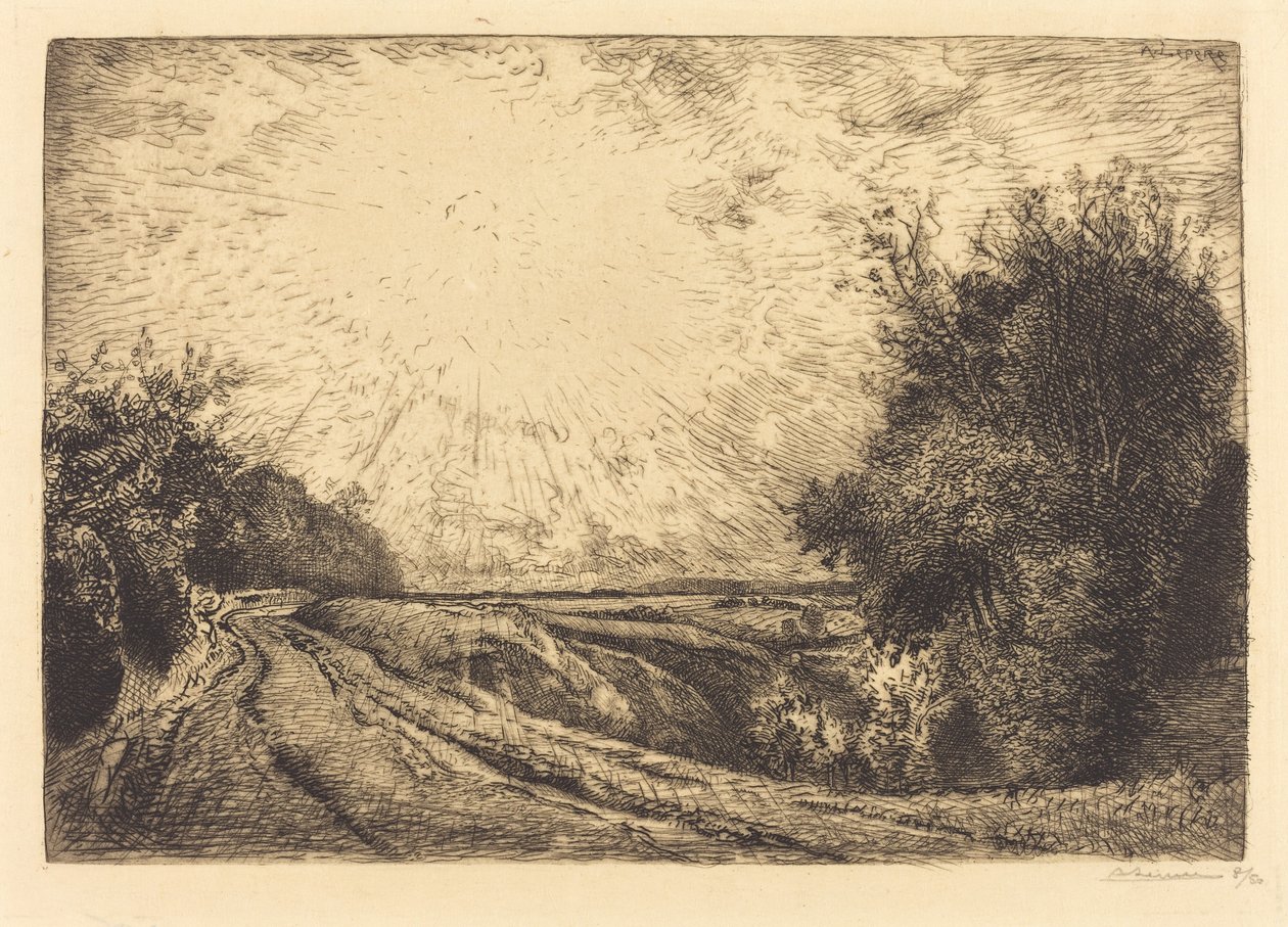 从La Houssoye, Crevecoeur-le-Grand出发的路线（Route de La Houssoye, Crevecoeur）。 作者 奥古斯特·勒佩雷（Auguste Lepere）