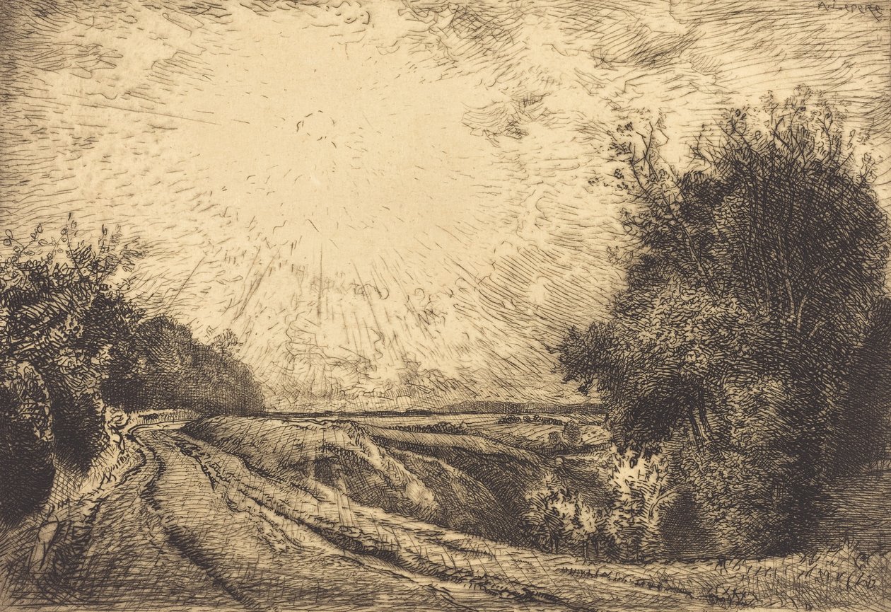 从La Houssoye出发的路线，Crevecoeur-le-Grand Route de La Houssoye, Crevecoeur, 1913。 作者 奥古斯特·勒佩雷（Auguste Lepere）
