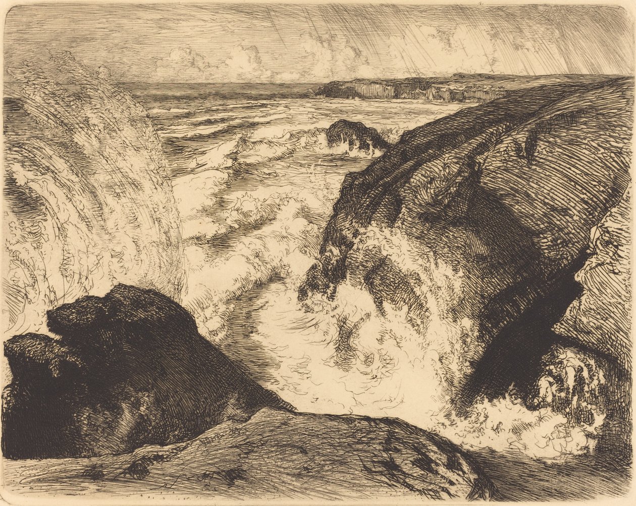 春天的潮水，锡安大马利的岩石，rochers de Sion, Vendee, 1907年。 作者 奥古斯特·勒佩雷（Auguste Lepere）