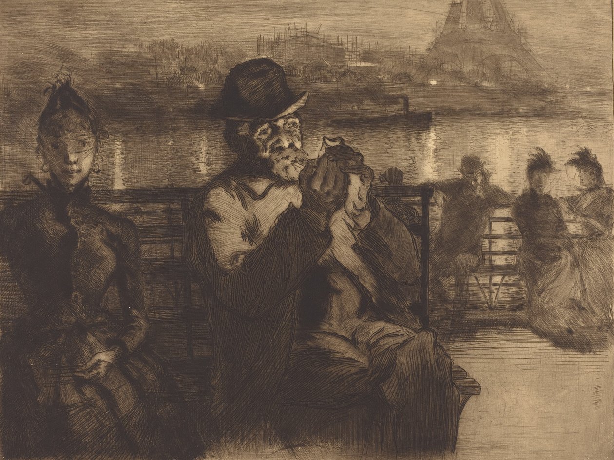 塞纳河上，晚上，1888年。 作者 奥古斯特·勒佩雷（Auguste Lepere）