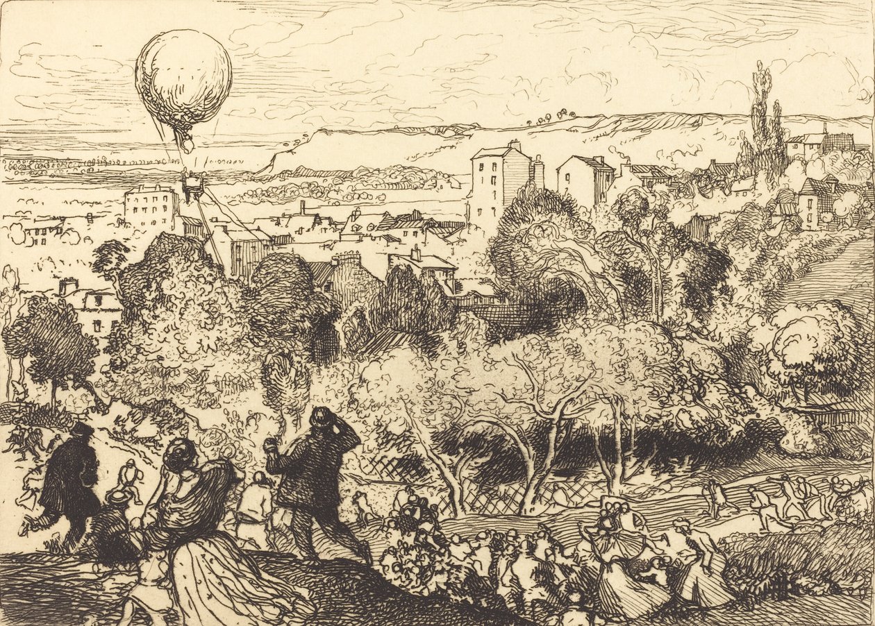 坠落的气球，在Pre-Saint-Gervais Lebaloon qui tombe，在Pre-Saint-Gervais，1910。 作者 奥古斯特·勒佩雷（Auguste Lepere）