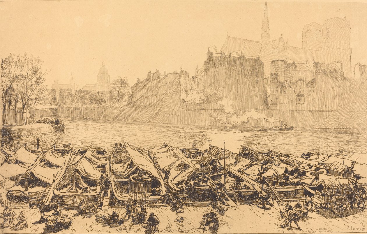 苹果大市场 Le grand marche aux pommes, 1891. 作者 奥古斯特·勒佩雷（Auguste Lepere）