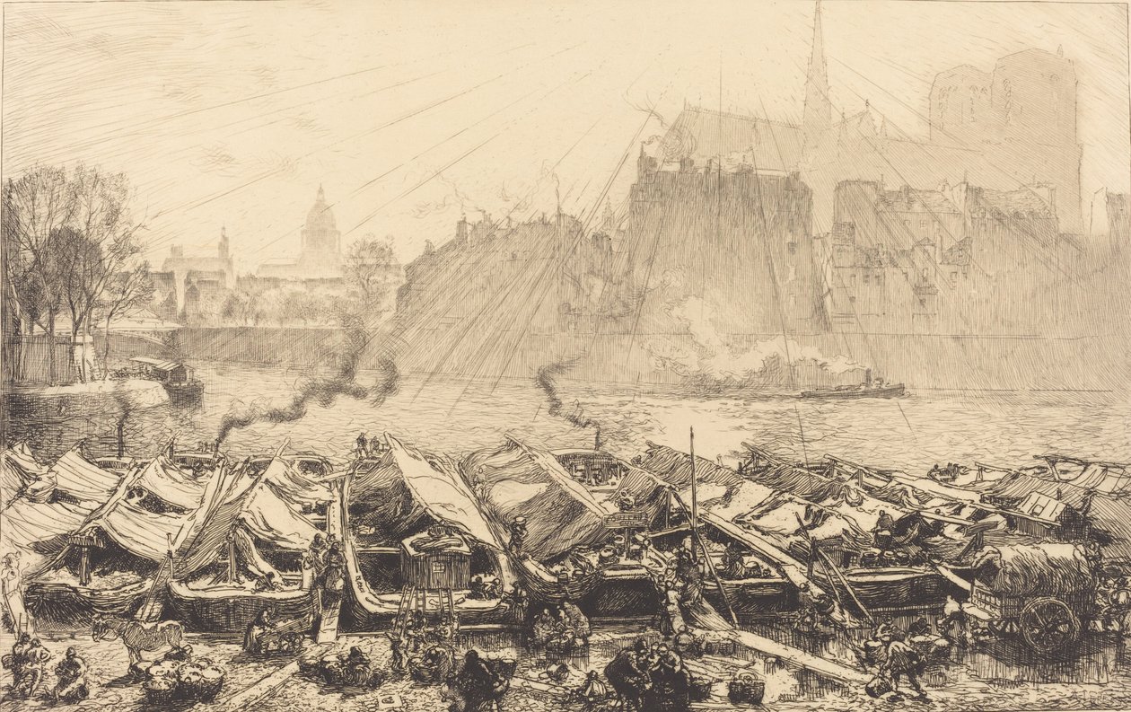 苹果大市场 Le grand marche aux pommes, 1917. 作者 奥古斯特·勒佩雷（Auguste Lepere）
