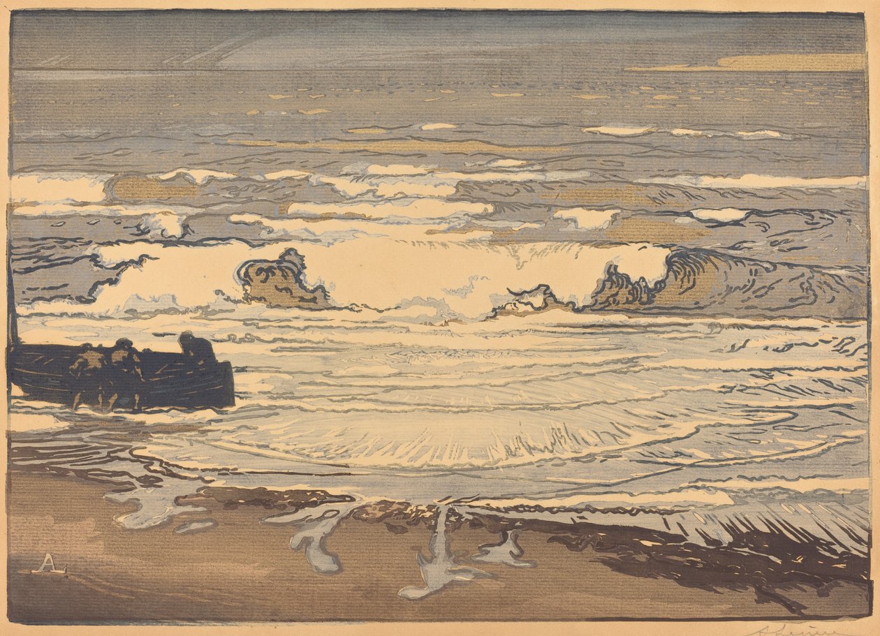 展开的波浪，1901年9月的洪水(Les lames deferlent,maree de Septembre 1901) 作者 奥古斯特·勒佩雷（Auguste Lepere）