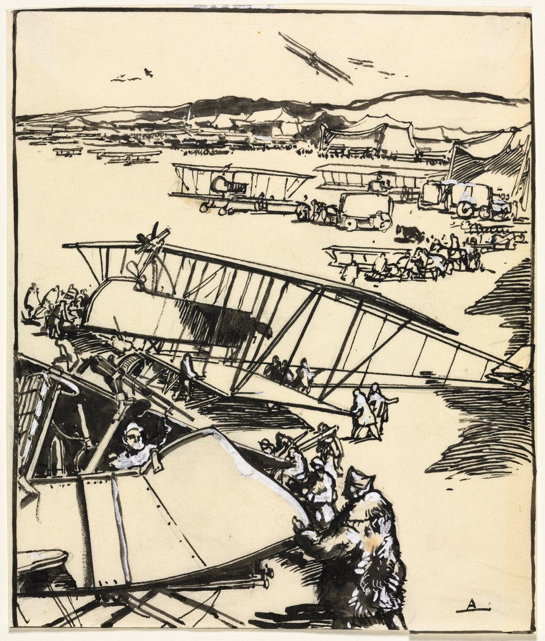 地面上的飞机，1914年。 作者 奥古斯特·路易斯·勒佩尔