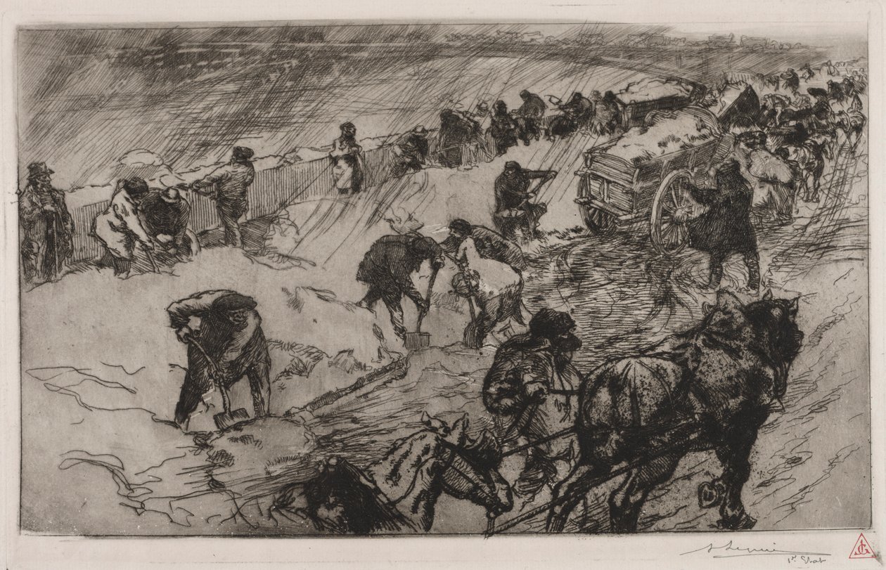 与雪抗争，Quai aux Fleurs，1890年。 作者 奥古斯特·路易斯·勒佩尔