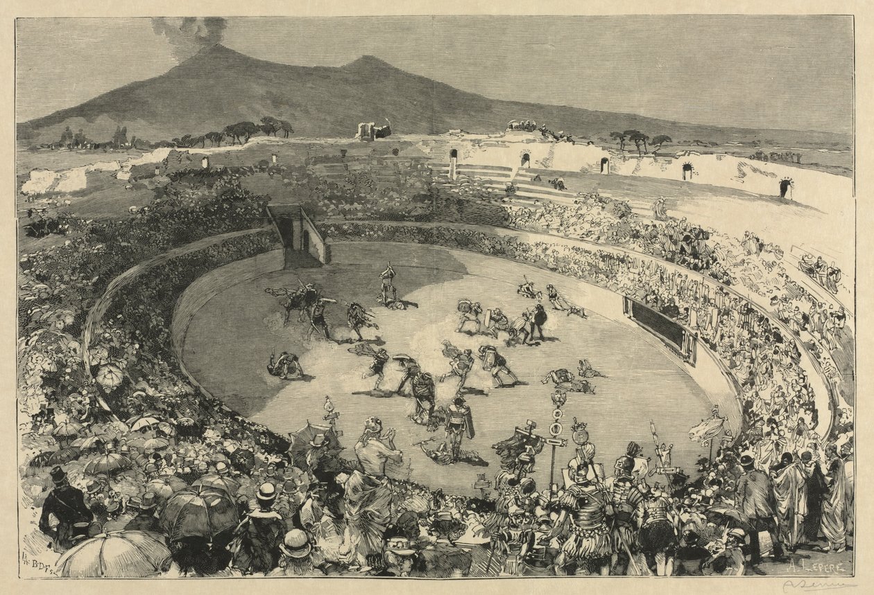 意大利。庞贝节，角斗士马戏团，1884年。 作者 奥古斯特·路易斯·勒佩尔
