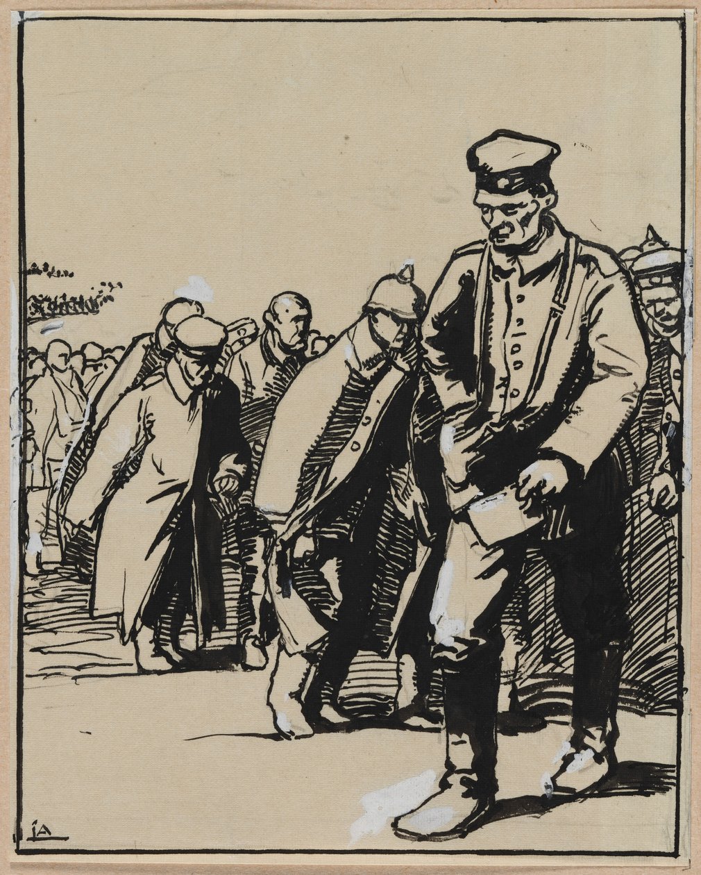 一群德国囚犯的游行，1914年。 作者 奥古斯特·路易斯·勒佩尔