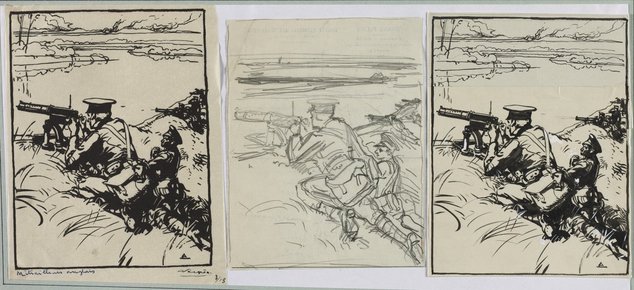英国机枪手，1914年。 作者 奥古斯特·路易斯·勒佩尔