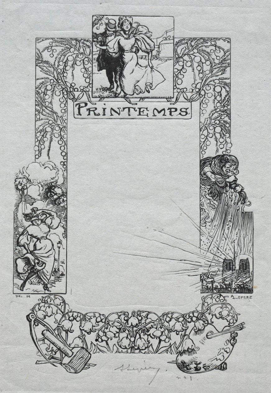 巴黎年历，1897年：装饰边框，1897年春天。 作者 奥古斯特·路易斯·勒佩尔