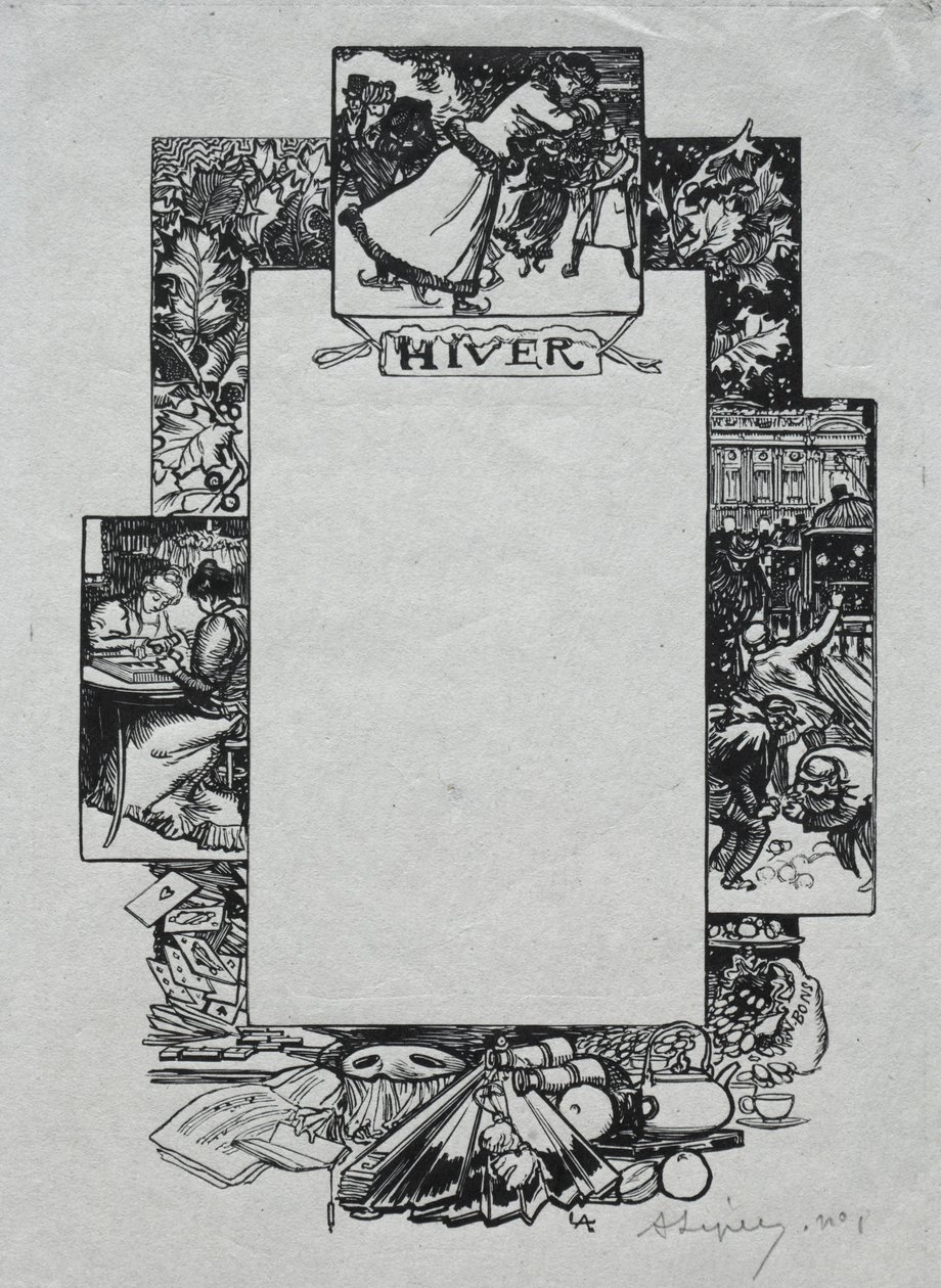 巴黎年历，1897年：装饰边框，1897年冬天。 作者 奥古斯特·路易斯·勒佩尔