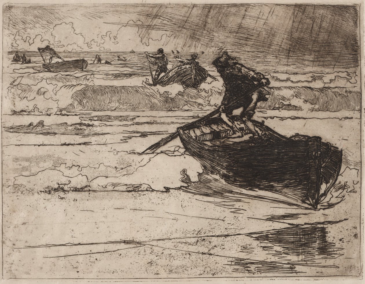 1892年，在暴风雨前逃离渔民。 作者 奥古斯特·路易斯·勒佩尔