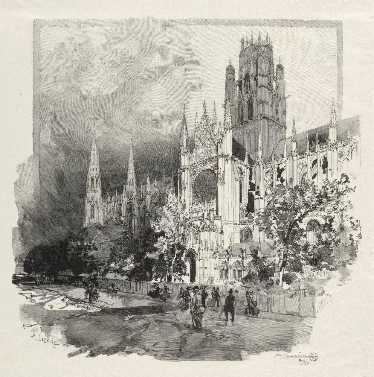 鲁昂画报：埃格里斯·圣·瓦恩（Eglise Saint Ouen），1896年。 作者 奥古斯特·路易斯·勒佩尔