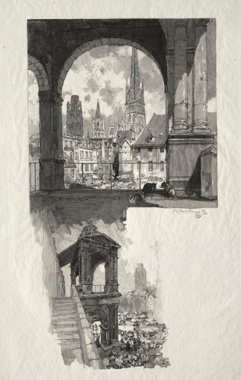 鲁昂图鉴：Place de la Haute Vieille Tour；Edicule de la Fierte 作者 奥古斯特·路易斯·勒佩尔