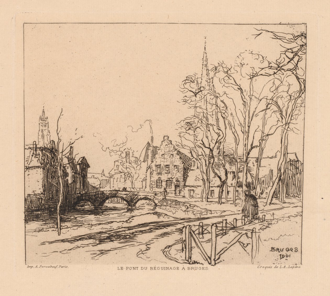 布鲁日La Pont du BeguinageàBruges的Béguinage桥，1901年。 作者 奥古斯特·路易斯·勒佩尔