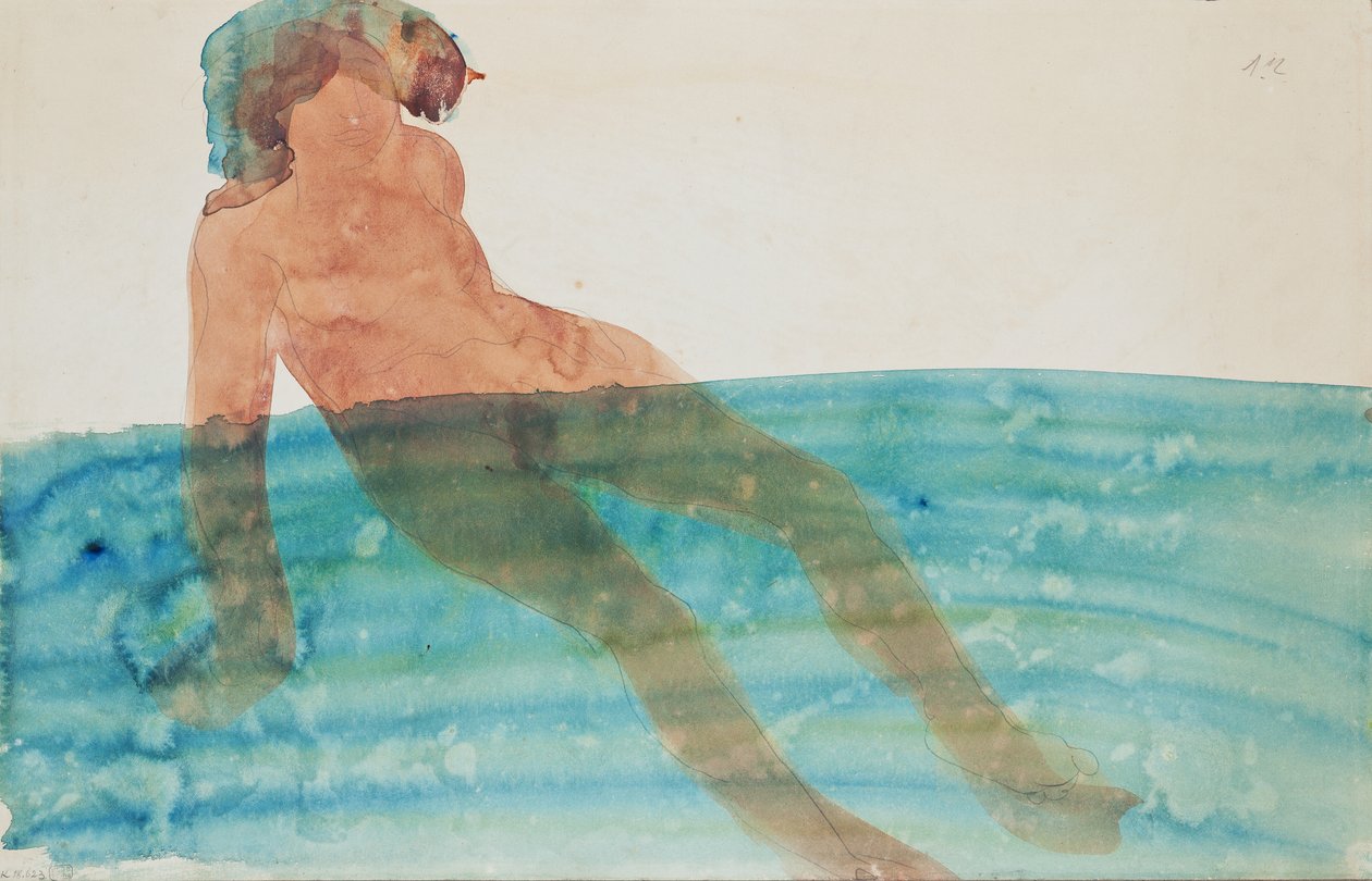 1902年之前的沐浴女人（铅笔和纸上水彩） 作者 奥古斯特·罗丹（Auguste Rodin）