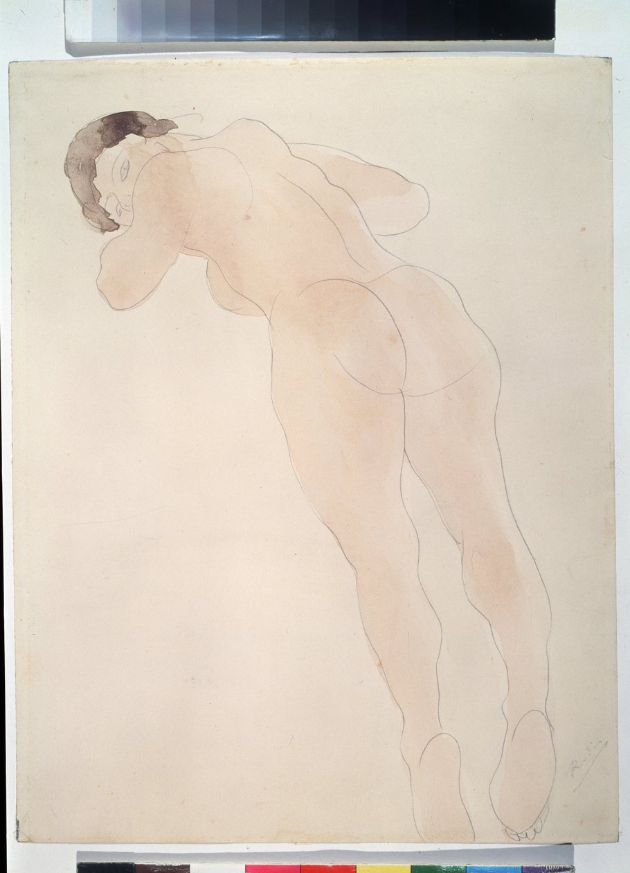 "裸体"（Femme nue couchee） 水彩画，奥古斯特-罗丹（1840-1917） 1900-1908 年 莫斯科普希金博物馆 作者 奥古斯特·罗丹（Auguste Rodin）