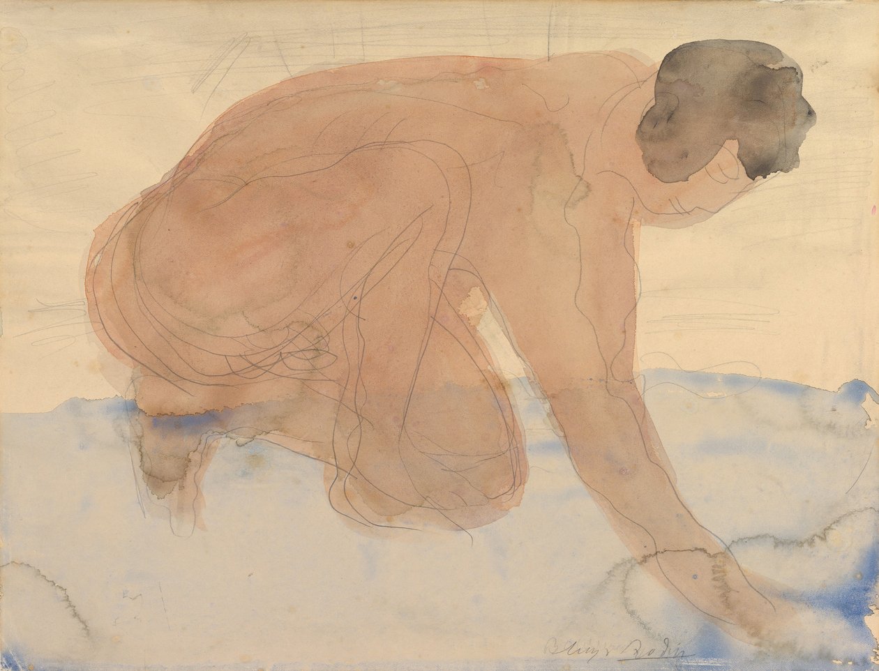 手和膝盖上的裸体人物，1900-1910年。 作者 奥古斯特·罗丹（Auguste Rodin）