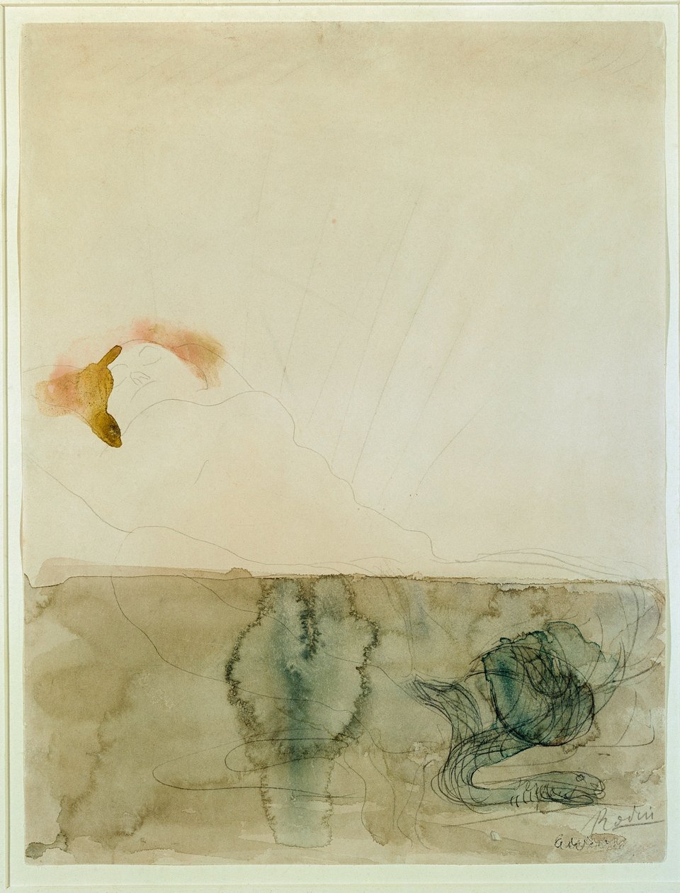 裸体与蛇（水彩和铅笔 作者 奥古斯特·罗丹（Auguste Rodin）