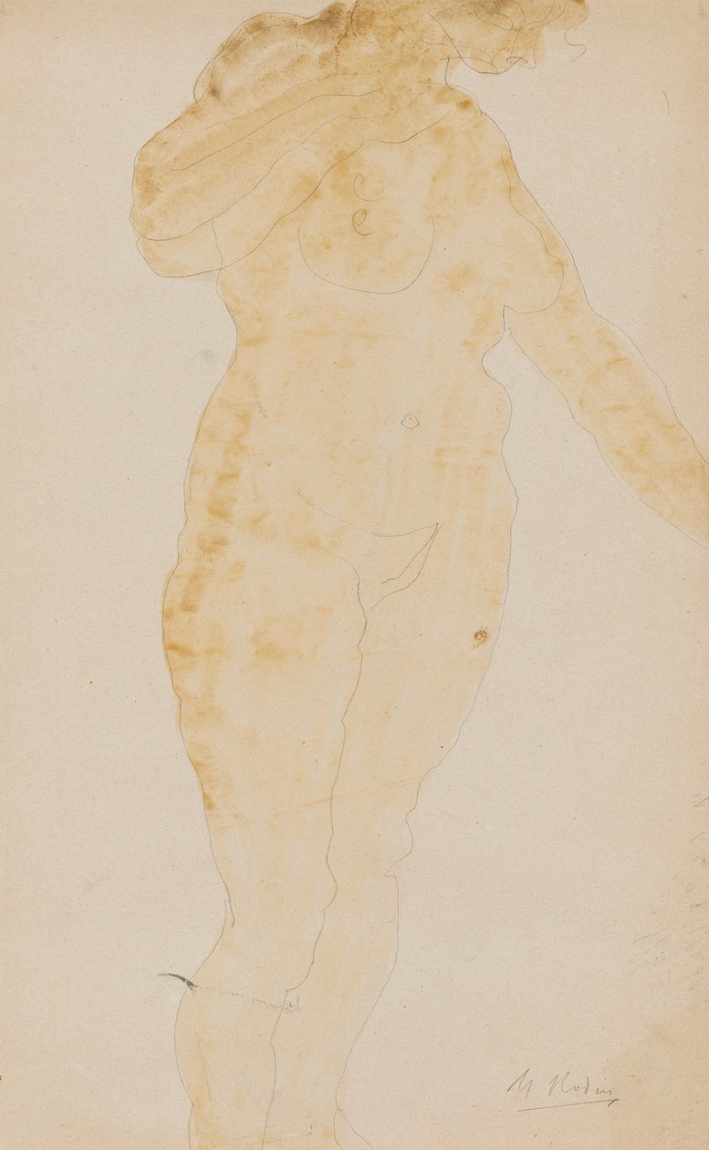女性裸体站立，左臂伸展 作者 奥古斯特·罗丹（Auguste Rodin）