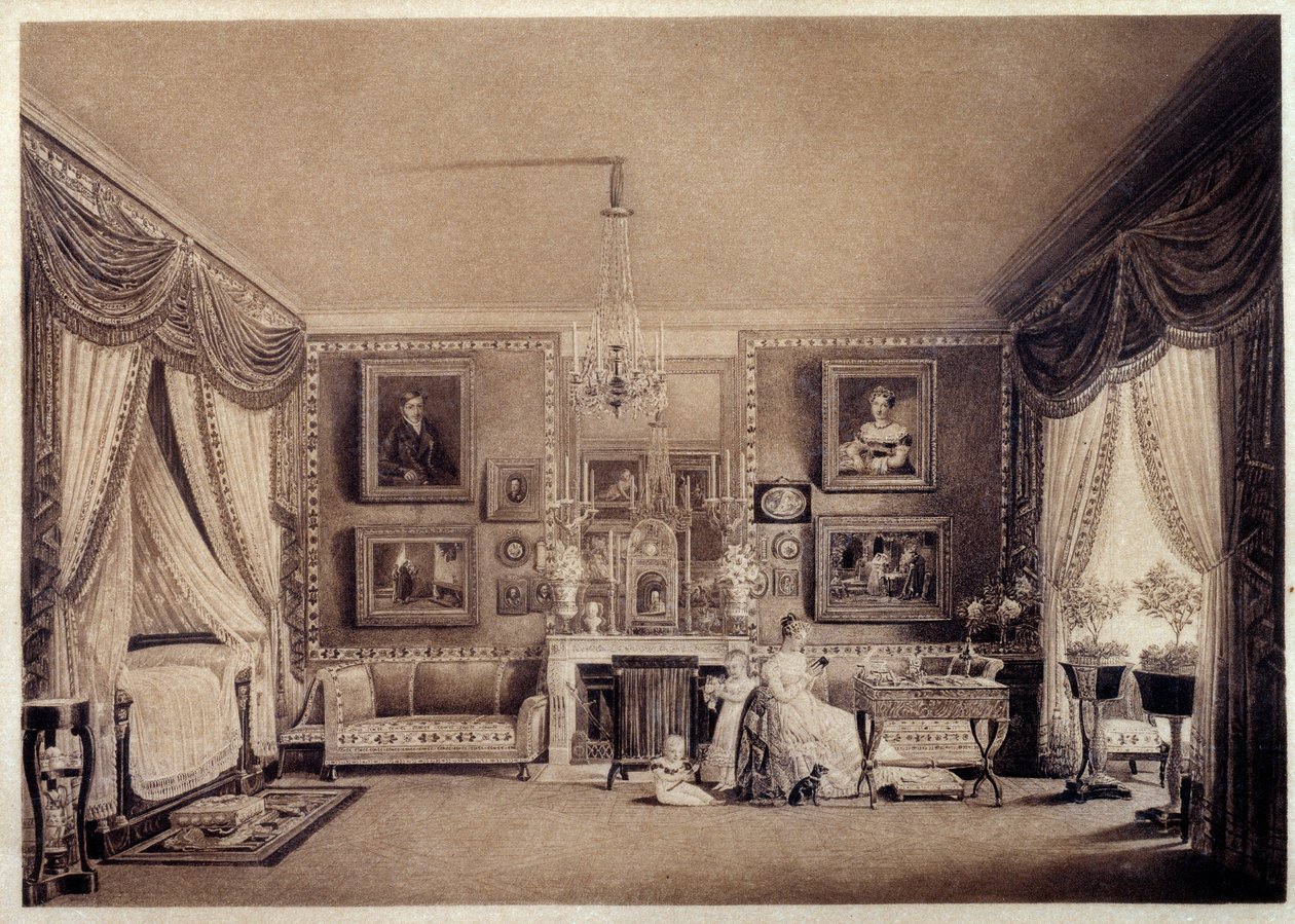 杜伊勒里宫贝里公爵夫人的卧室。 Auguste Garneray (1785-1824) 的绘画 作者 奥古斯特·西蒙·加纳雷