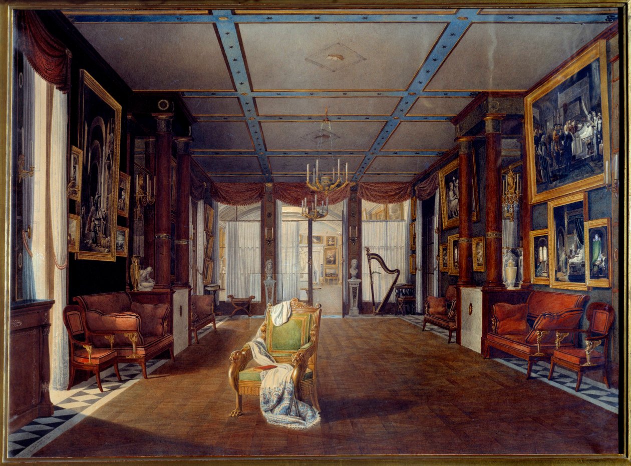 Le Sa​​lon musique au chateau de la Malmaison 1812 年 奥古斯特·加内雷 (1785-1824) 作画，1812 年 0.66x0.91 m Malmaison，城堡博物馆 作者 奥古斯特·西蒙·加纳雷