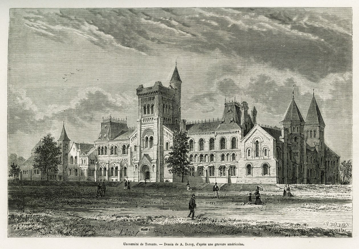 多伦多大学，由A.Deroy绘制，用于说明H.de Lamotte于1873年到加拿大和北红河游览的故事。雕刻于《世界之旅》。 作者 奥古斯特·维克多·德罗伊
