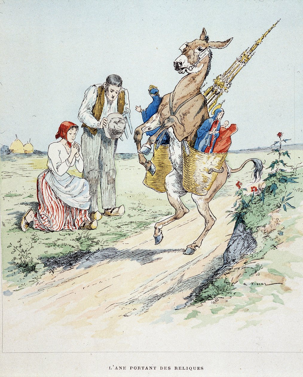 《拉封丹寓言》中的驴背负遗物，生病了。 作者 Auguste Vimar (1851-1916), Tours, at A, Mame & Fils 作者 奥古斯特·维玛（Auguste Vimar）