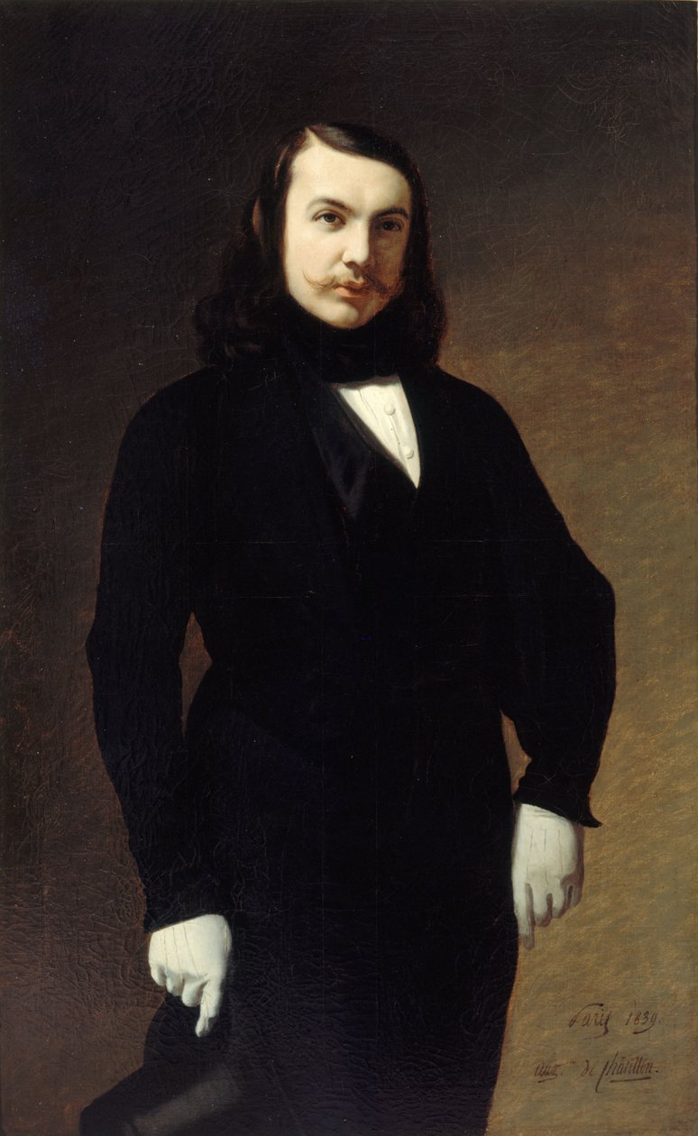诗人泰奥菲勒-戈蒂埃1811-1872年的肖像，1839年。 作者 奥古斯特·夏蒂永（Auguste de Chatillon）