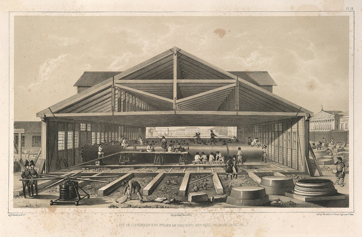 石泥瓦匠作坊来自：圣以撒大教堂的建造，1845年 作者 奥古斯特·德·蒙特费朗