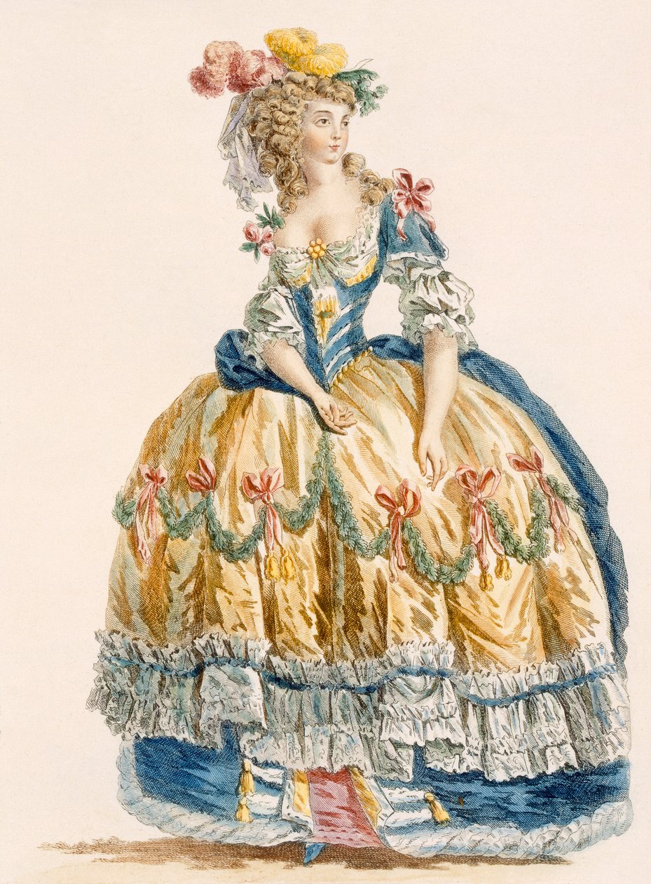 Lady&39;s精致的舞会礼服，由Dupin雕刻，来自&39;Galeries des Modes et Costumes Francais&39;，c.1778-87 作者 奥古斯丁·德·圣奥宾
