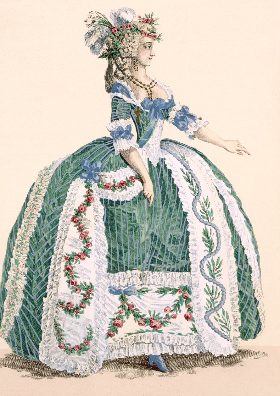 精美的皇家宫廷礼服，由Dupin雕刻而成，来自&39;Galeries des Modes et Costumes Francais&39;的第272号板，c.1778-87 99：衣服;传统服饰;传统服饰;法式 作者 奥古斯丁·德·圣奥宾