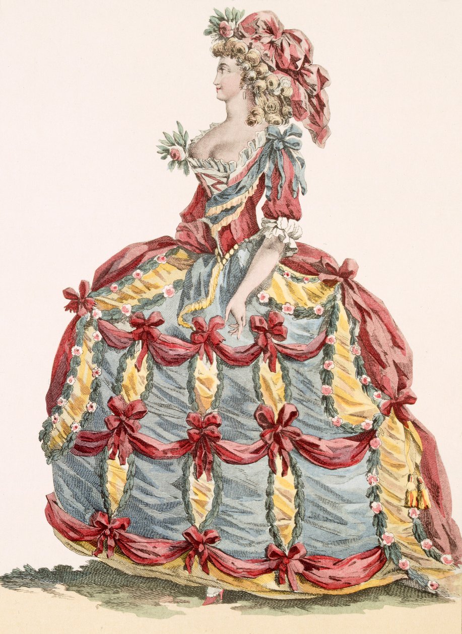 来自“法国时装和服饰画廊”的杜宾雕刻的&39;Eiquette Court&39;女士礼服，1786年 作者 奥古斯丁·德·圣奥宾
