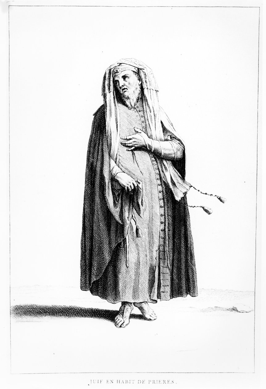 一个法国犹太男子穿着祈祷，插图来自Dictionnaire Historique de la Bible，1722 作者 奥古斯丁·卡尔梅特