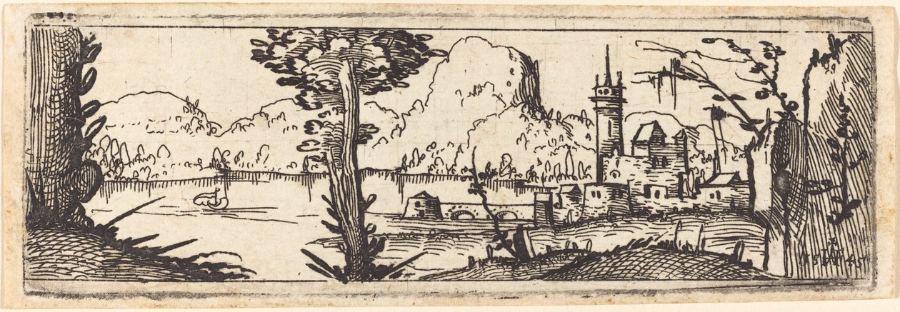 带有湖泊和城镇的风景，1545年。 作者 奥古斯丁·赫希沃格尔