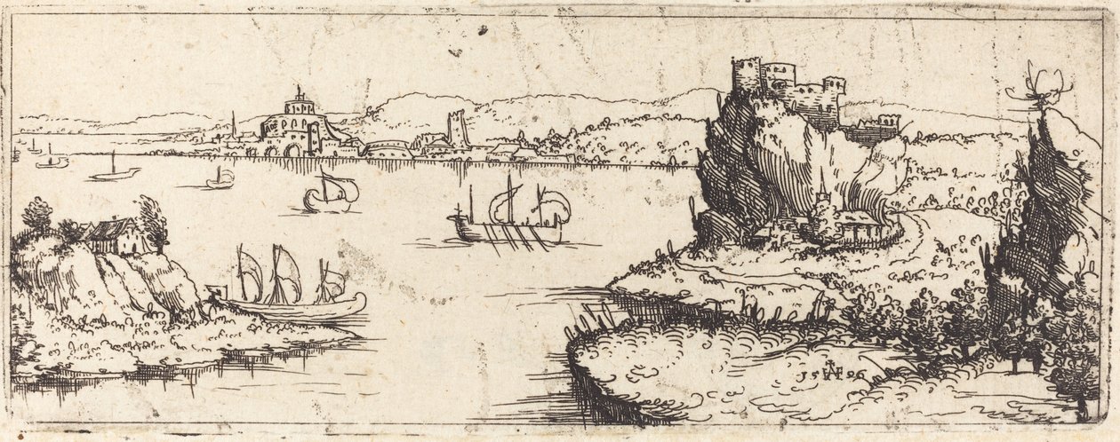 有帆船的风景[底板]，1546年。 作者 奥古斯丁·赫希沃格尔