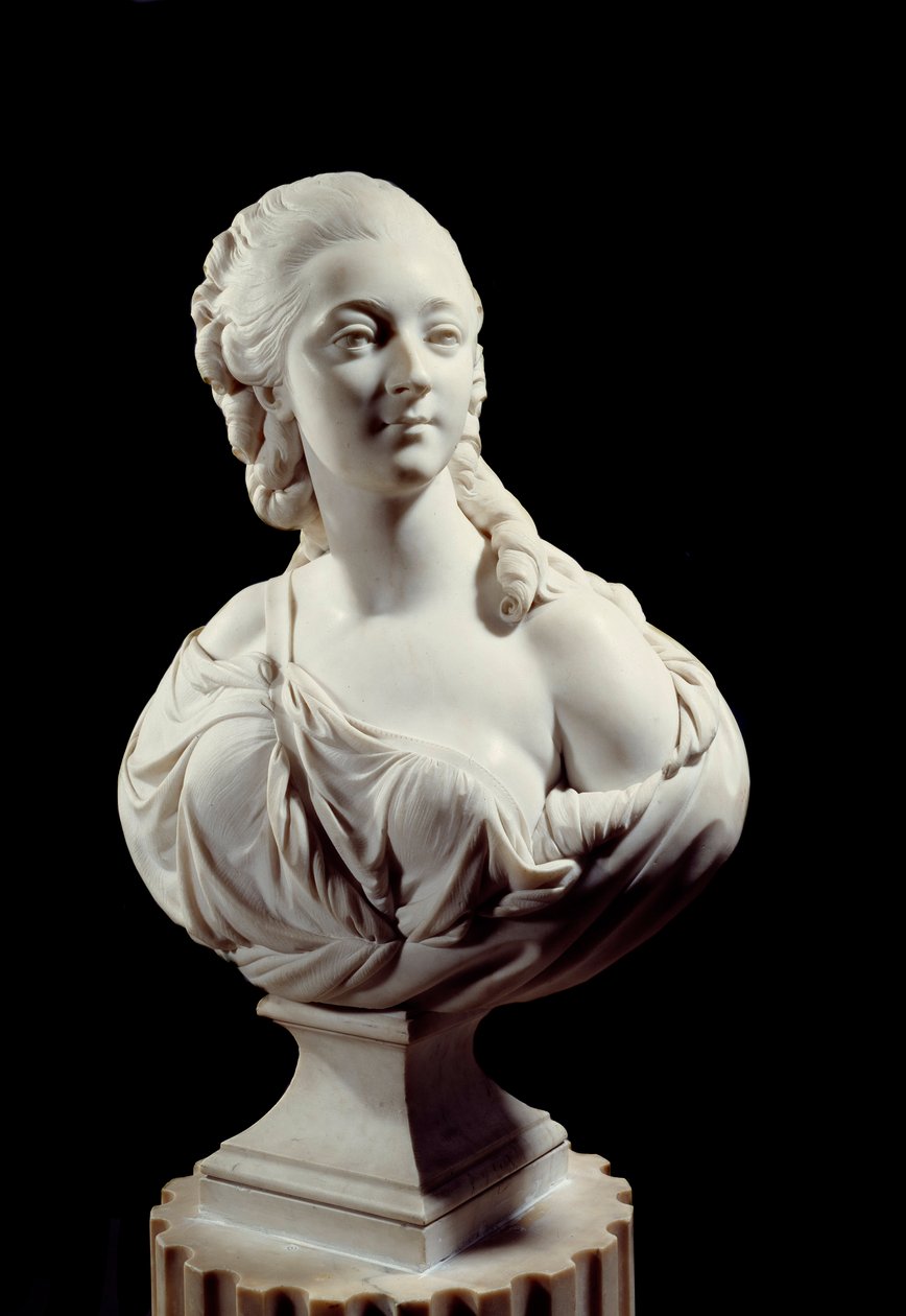 巴里伯爵夫人（或夫人）珍妮·贝库 (Jeanne Becu) 的半身像（1743-1793 年）。 奥古斯丁·帕茹 (Augustin Pajou) 的雕塑 (1730-1809) 作者 奥古斯丁帕茹