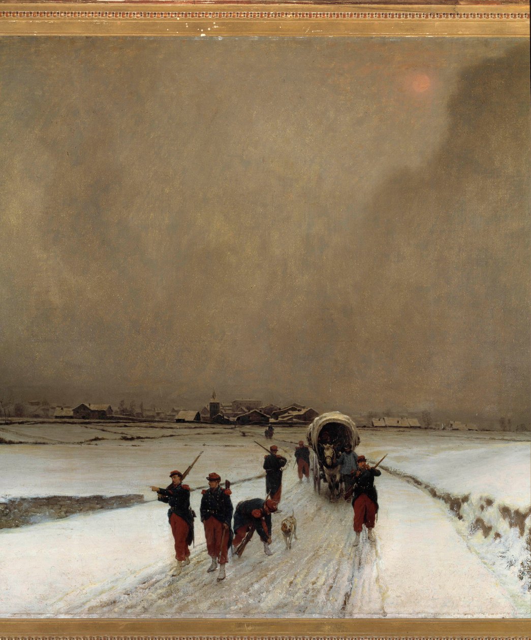 1870 年战争：“火车，雪景”，奥古斯特·切努·迪特·弗勒里 (1833-1875) 1870 年作画。 1,7x1,5 m 巴黎，奥赛博物馆 作者 奥古斯丁·皮埃尔·谢努（Augustin Pierre Chenu）