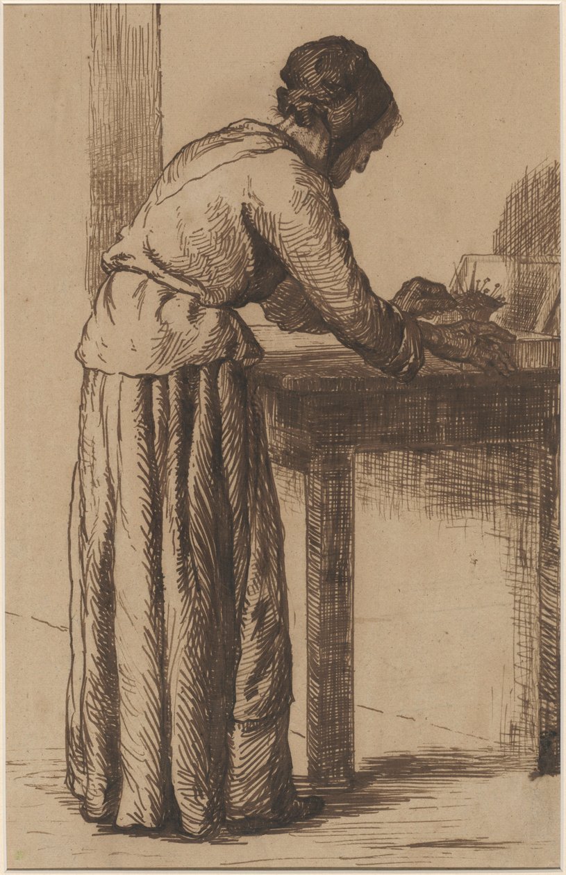 工作的老妇人 作者 Augustin Theodule Ribot