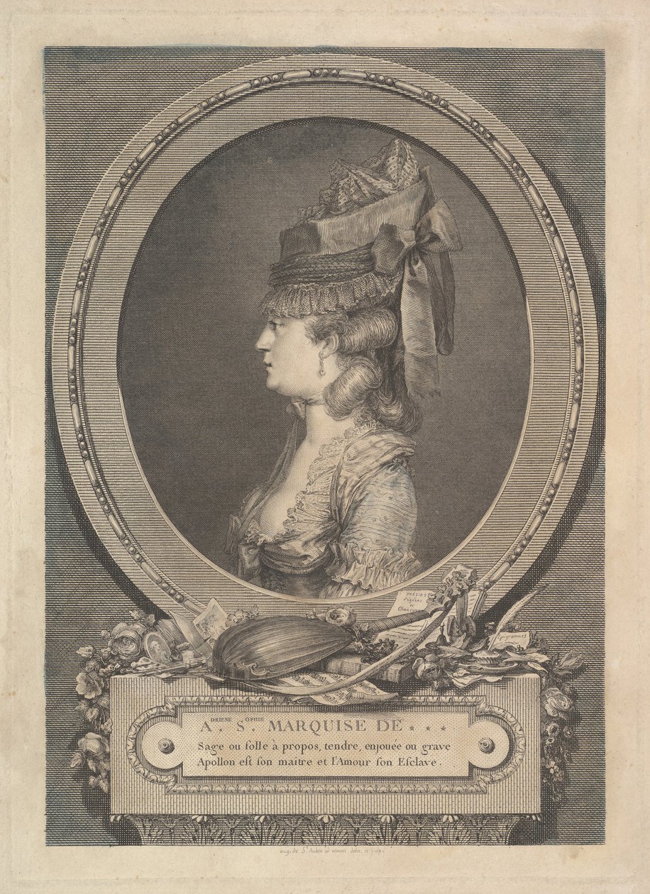 艾德丽安·索菲·侯爵夫人的画像，1779年。 作者 奥古斯丁·德·圣奥宾