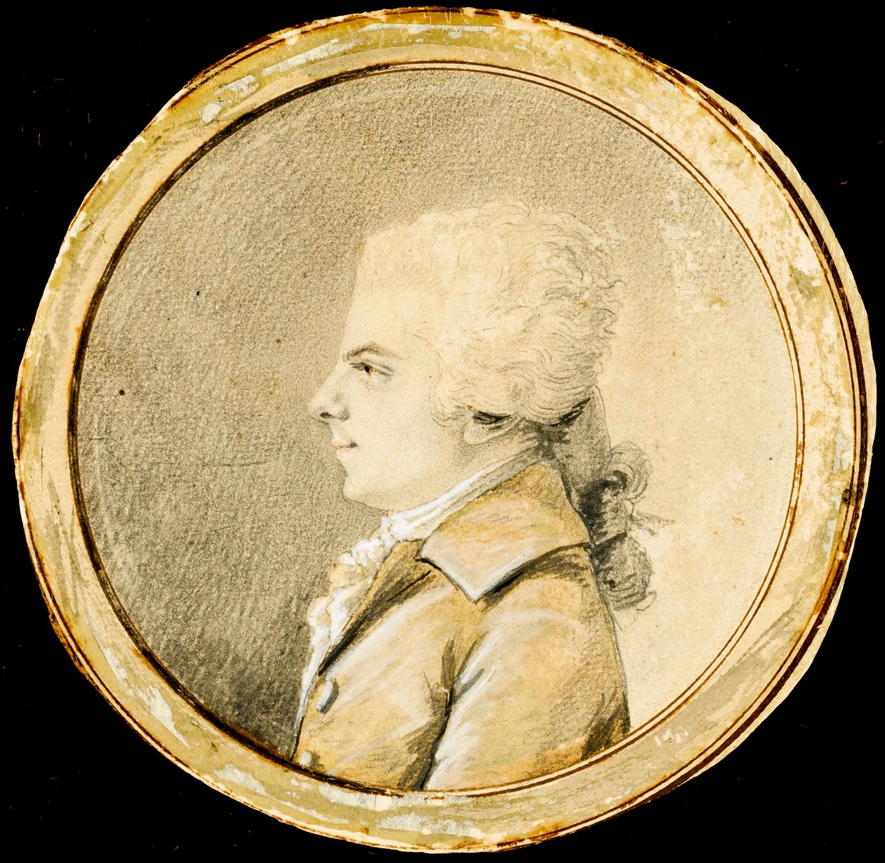 沃尔夫冈-阿玛迪斯-莫扎特 - 奥古斯丁-德-圣奥宾(1736-1807)。纸上黑粉笔和白颜色，约1778年。尺寸:深13.8厘米。私人收藏 作者 奥古斯丁·德·圣奥宾