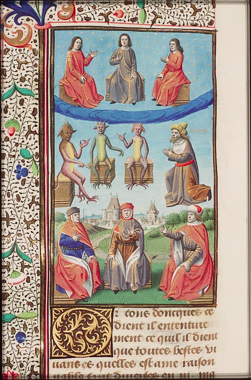 “神的城市”一书的照明页面，法语翻译Raoul de Presles（1371-1375）。 作者 河马的奥古斯丁