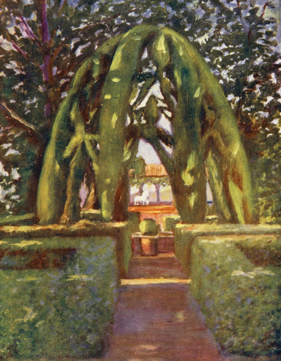 格拉纳达 Generalife 花园绿色建筑（彩色石版画） 作者 奥古斯丁·菲茨杰拉德
