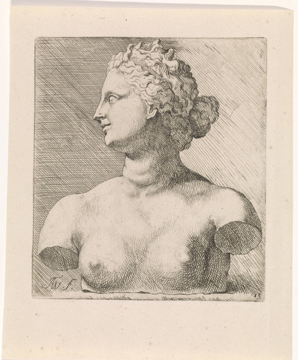 美第奇的维纳斯半身像，侧面左侧
根据安东尼-凡-戴克（Anthony van Dyck）的古典雕塑和人物（系列名称）绘制的画册研究报告 作者 奥古斯丁·特韦斯顿（一）