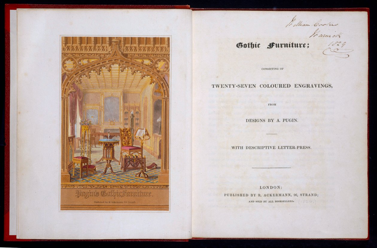 标题页和正面的哥特式家具，Pugin，Augutus Charles（1762-1832），1826年 作者 奥古斯都·查尔斯·普金